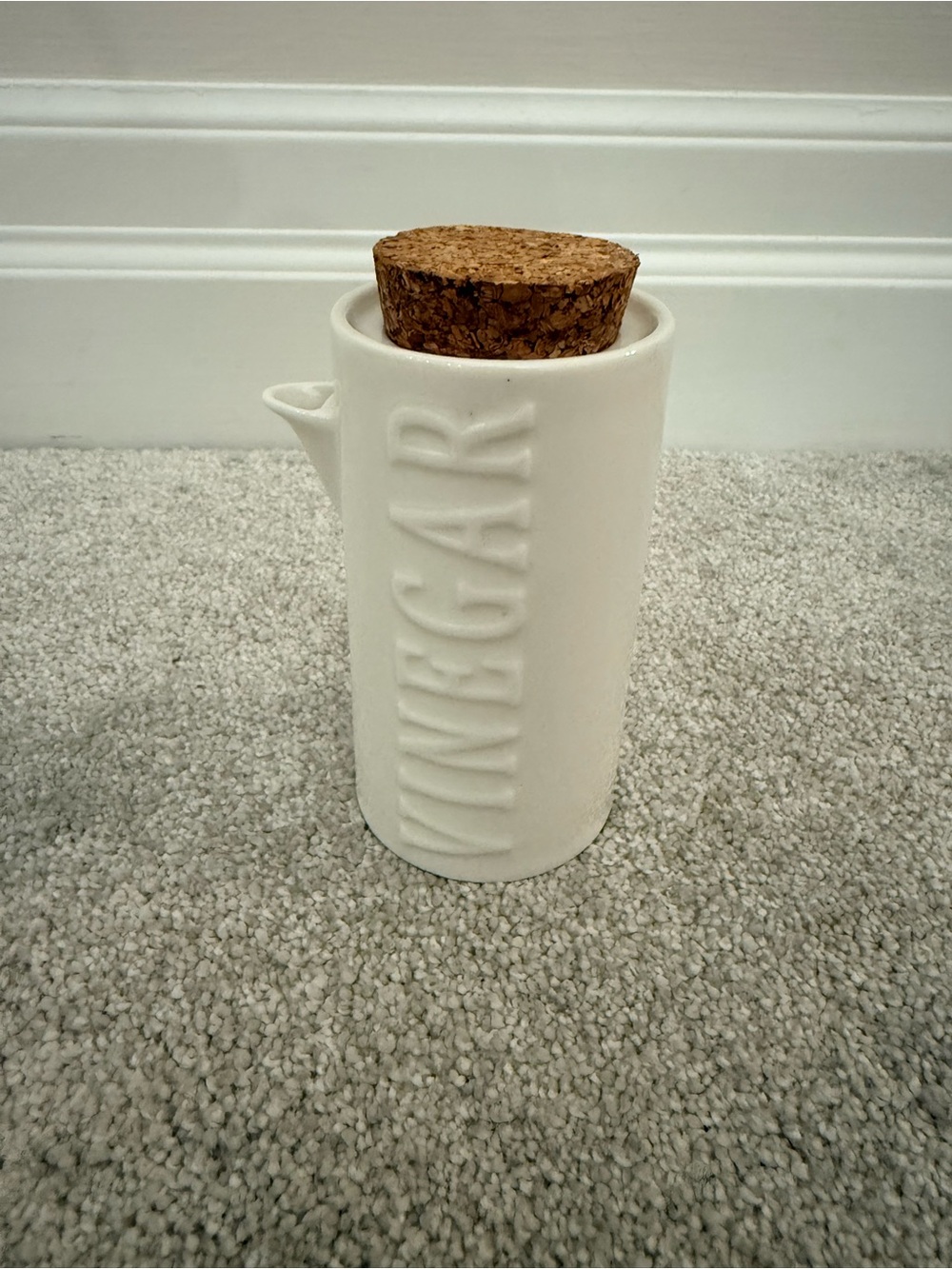White Ceramic Vinegar Cruet with Cork Stopper